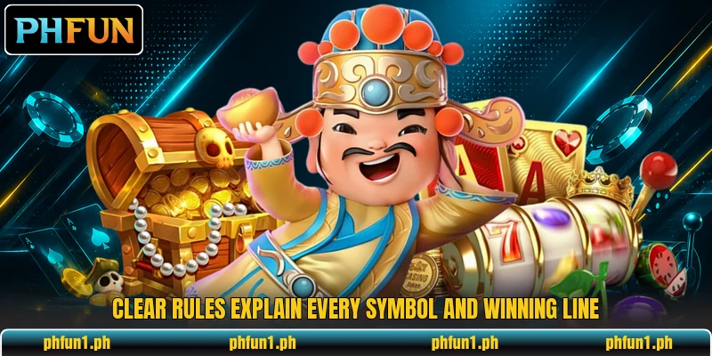 Clear rules explain every symbol and winning line Clear rules explain every symbol and winning line