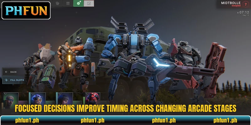 Focused decisions improve timing across changing arcade stages Focused decisions improve timing across changing arcade stages