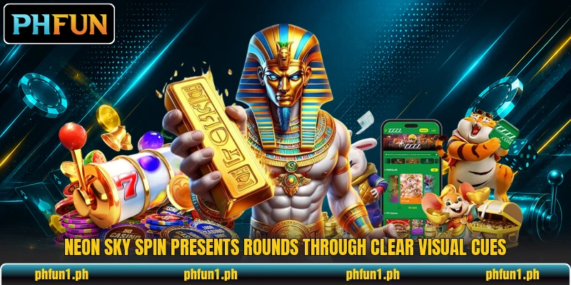Neon Sky Spin presents rounds through clear visual cues Neon Sky Spin presents rounds through clear visual cues